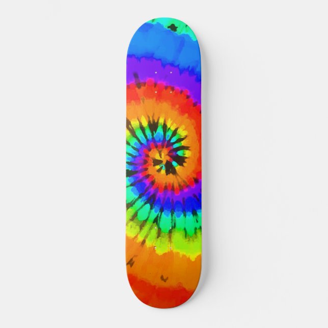 Rastafarianska neonfärgade tie-dye-spiral mini skateboard bräda 18,5 cm (Framsida)