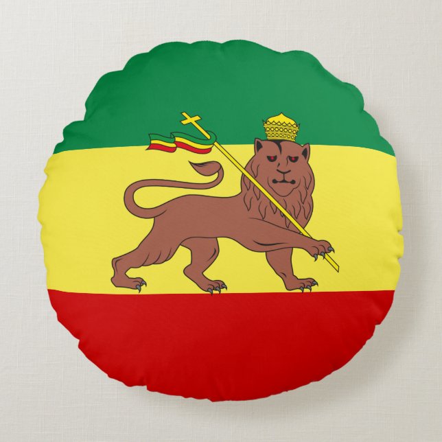 Rastafarisk Flagga (Rastafari) (Rasta) Rund Kudde (Framsidan)