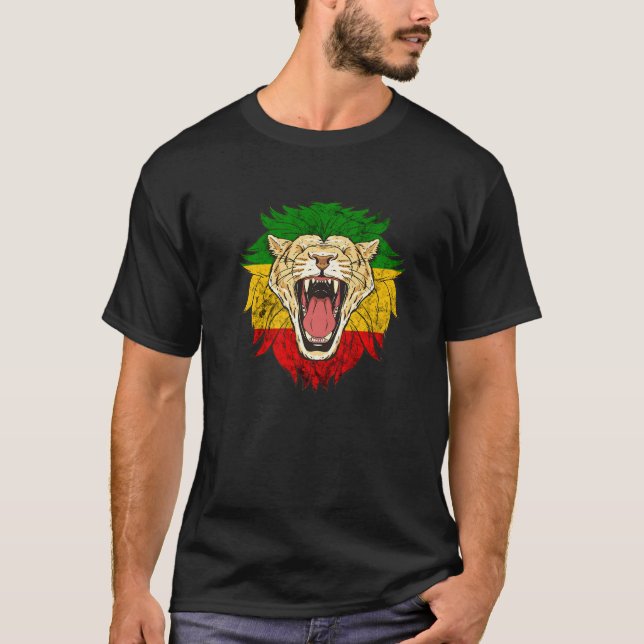 Rastafarisk Lejon av Judah Jamaica Ethiopian Rasta T Shirt (Framsida)