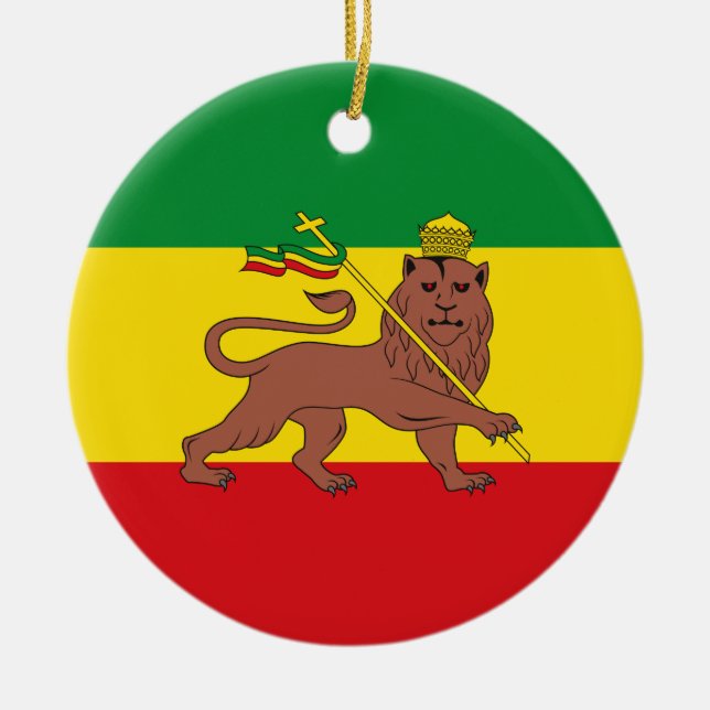 Rastafariska Flagga i Etiopien Lejon av Judah Post Julgransprydnad Keramik (Framsidan)