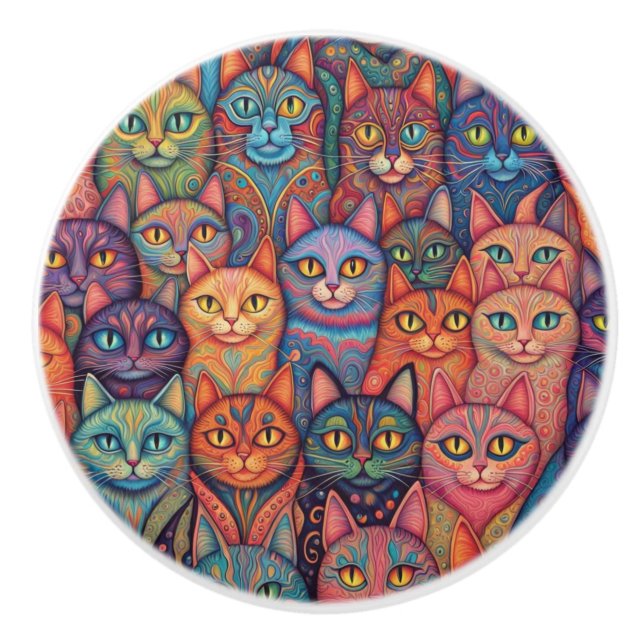 Rastande och färglösa Psykedeliska katter Knopp (Framsidan)