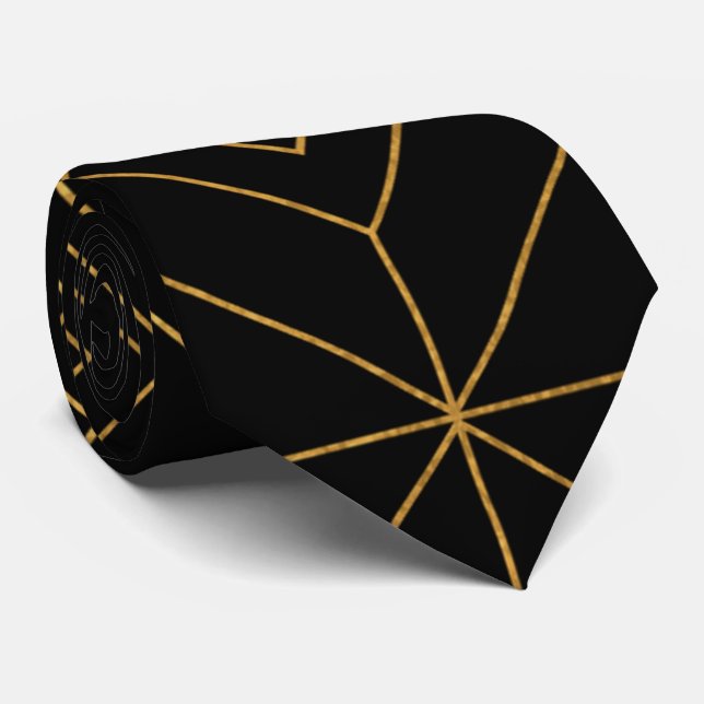 Rastande svart och Guld Geometric Neck Tie Slips (Rullad)