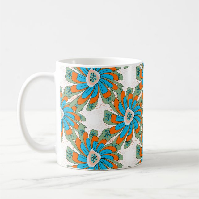 Raster blommönster med abstrakt blommor. Abstr Kaffemugg (Vänster)
