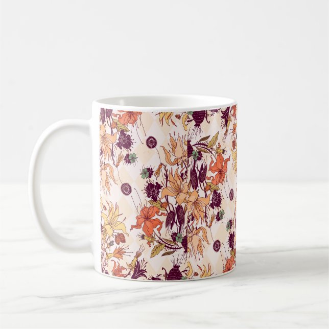 Raster illustration. Ljusblomman mönster på färg Kaffemugg (Vänster)