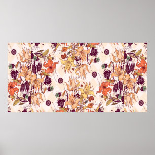 Raster illustration. Ljusblomman mönster på färg Poster