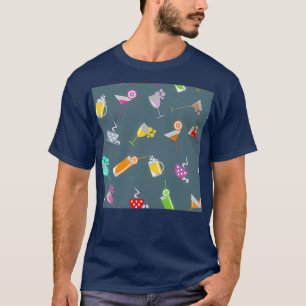 Raster mönster med vin glasflaska av cocktail t shirt