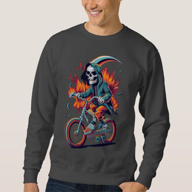 Raster Reaper on FlamMotorcle Bike Lång Ärmad Tröja (Framsida)