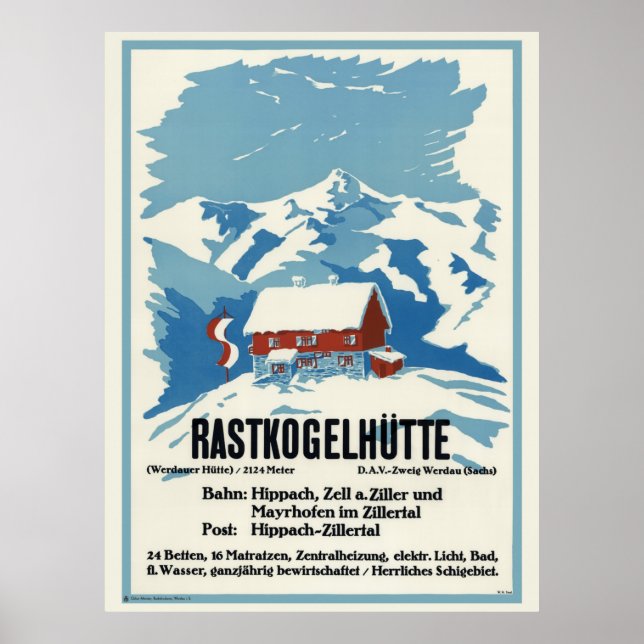 Rastkogelhütte Tyskland Vintage affisch 1938 (Framsidan)
