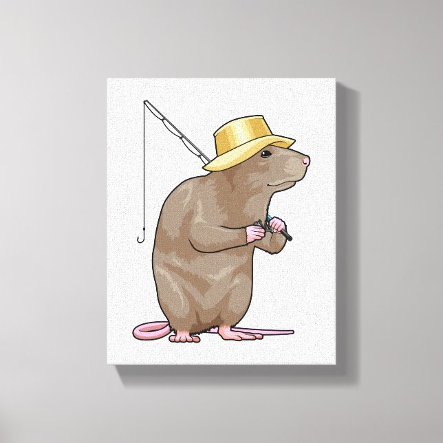 Rat at Fishing with Fishing rod Canvastryck (Framsida)