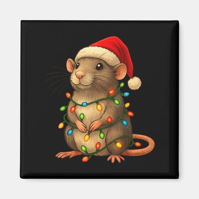 Rat Christmas Pajama Funny Xmas Lights Animals Lov Magnet (Framsidan)