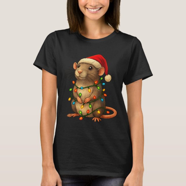 Rat Christmas Pajama Funny Xmas Lights Animals Lov T Shirt (Framsida)