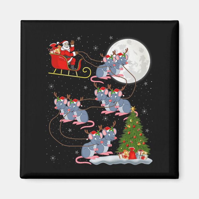 Rat Rodents Santa Sleigh Flying Funny Magical Chri Magnet (Framsidan)