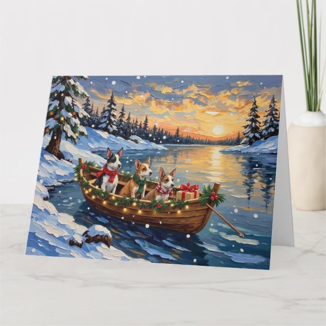 Rat Terrier Christmas Boat Holiday Kort (Framsida)