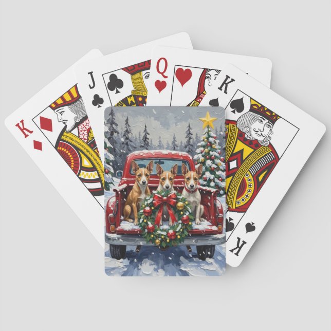 Rat Terrier Christmas Red Truck Holiday Casinokort (Baksidan)