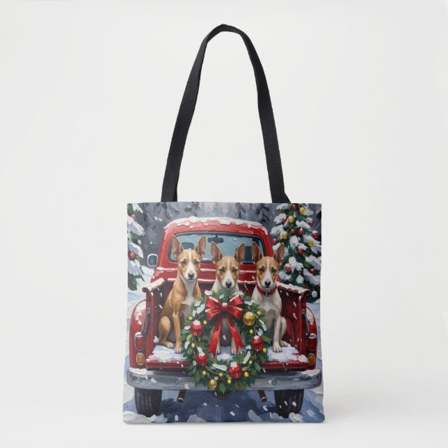 Rat Terrier Christmas Red Truck Holiday Tygkasse (Framsida)