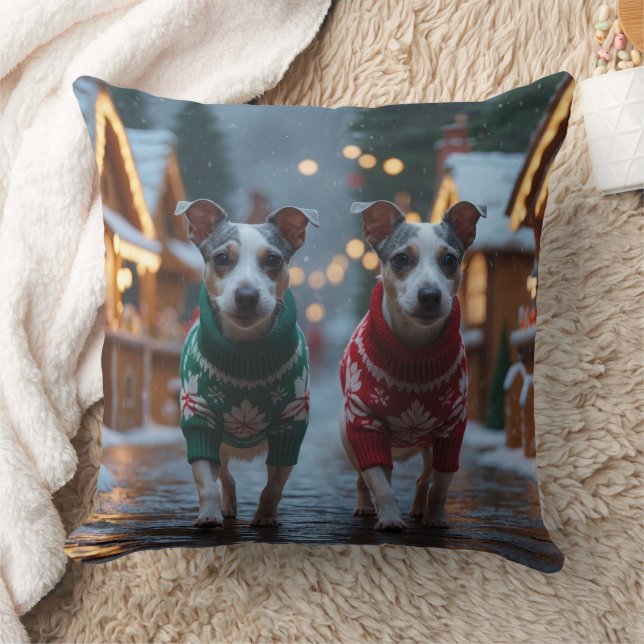 Rat Terrier Dogs Christmas Snow Holiday Kudde (Filt)