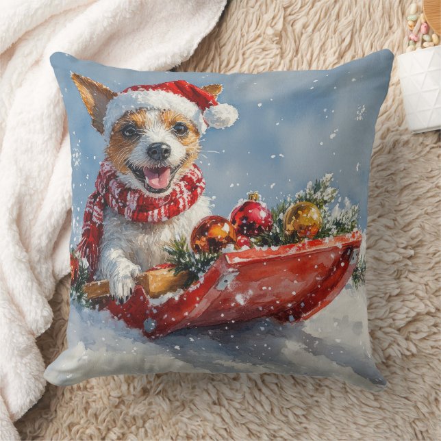 Rat Terrier Hund i Släd Låt det Snöa Jul  Kudde (Filt)