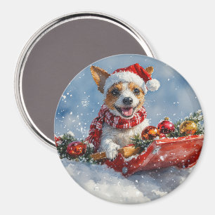 Rat Terrier Hund i Släd Låt det Snöa Jul Magnet