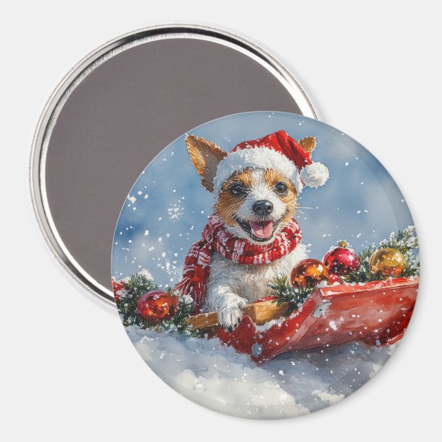 Rat Terrier Hund i Släd Låt det Snöa Jul  Magnet (Front/Back)