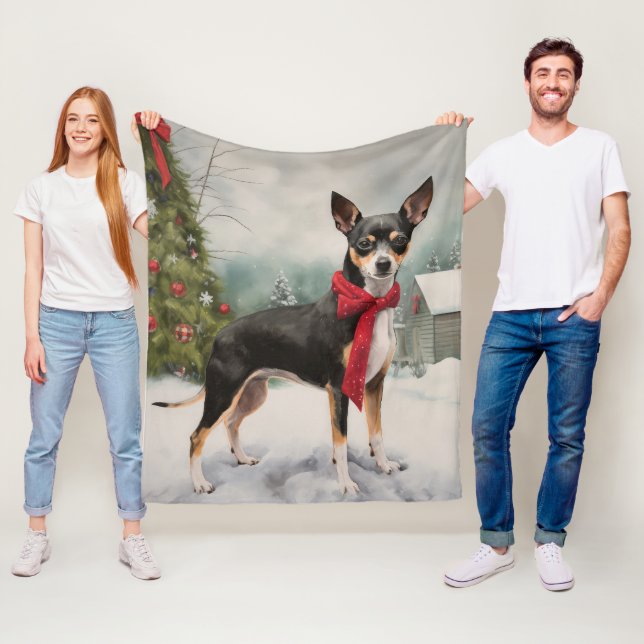 Rat Terrier Hund i Snö Jul  Fleecefilt (På plats)