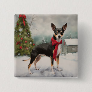 Rat Terrier Hund i Snö Jul Knapp