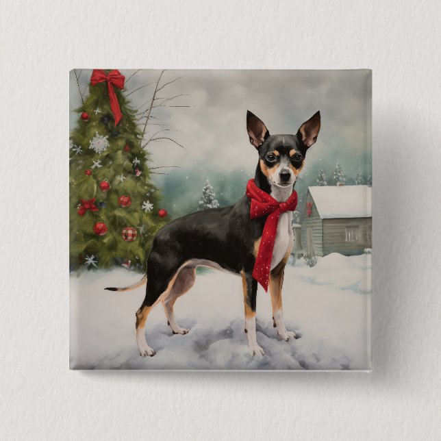 Rat Terrier Hund i Snö Jul  Knapp (Framsida)