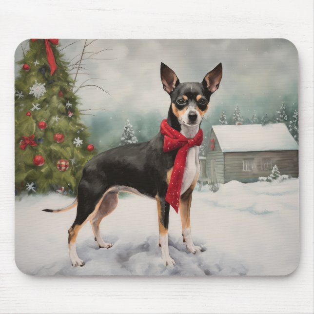 Rat Terrier Hund i Snö Jul  Musmatta (Framsidan)