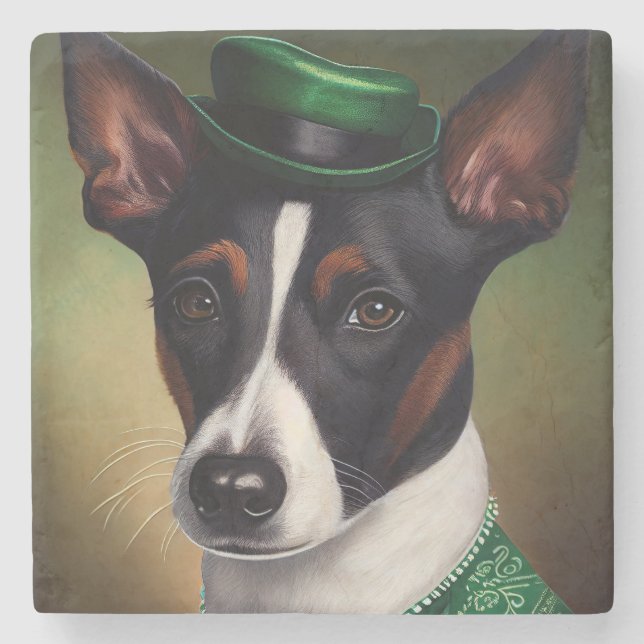 Rat Terrier-hund i St. Patricks dag-kostym Stenunderlägg (Framsidan)