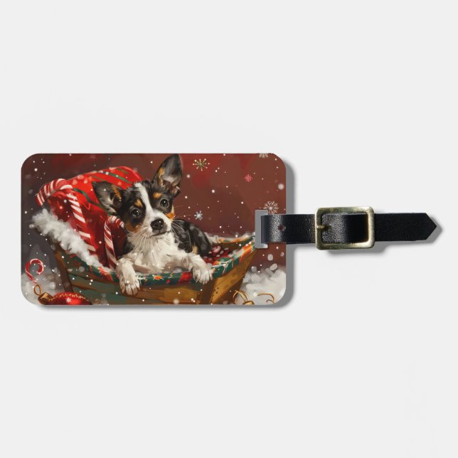Rat Terrier Hund Jul Festlig Bagagebricka (Horisontell Framsida)
