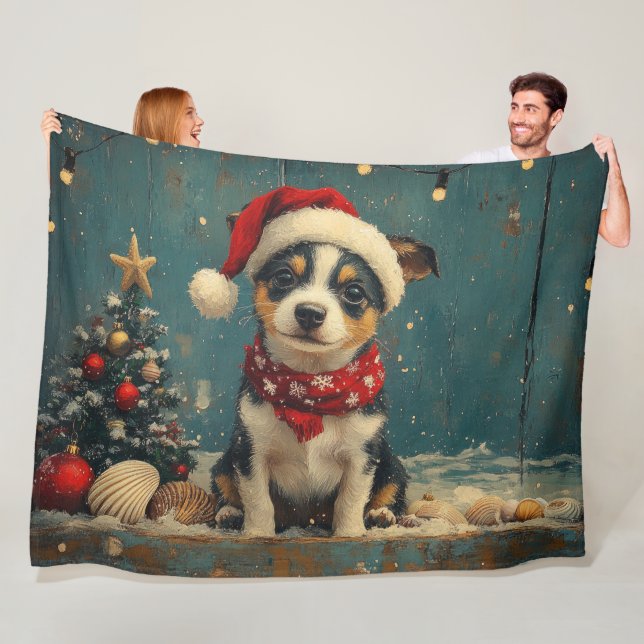 Rat Terrier Hund Jul Vintage Strand Fleecefilt (På plats)