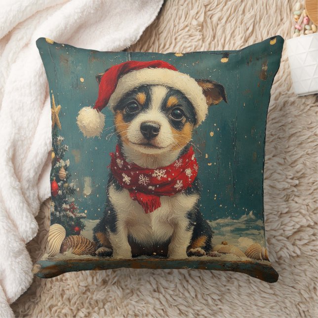 Rat Terrier Hund Jul Vintage Strand Kudde (Filt)