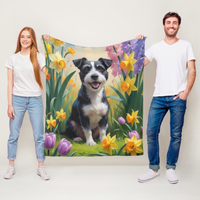 Rat Terrier Hund Vårblommor Målning Fleecefilt (På plats)