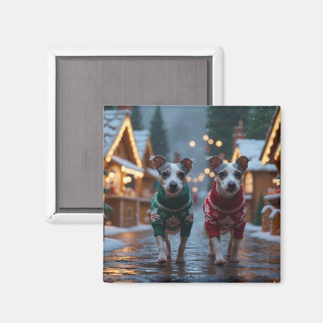 Rat Terrier Hundar Jul Snö Högtid Magnet (Front/Back)