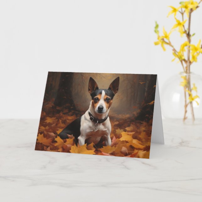 Rat Terrier i höstlöv Fall Inspire Kort (Gul blomma)