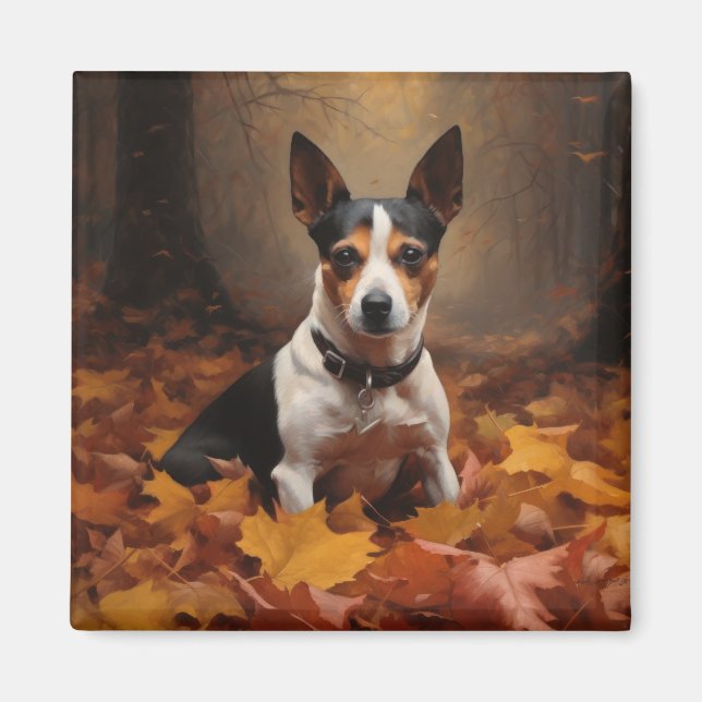 Rat Terrier i höstlöv Fall Inspire Magnet (Framsidan)