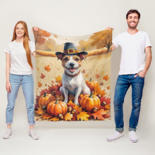 Rat Terrier i höstlöv Thanksgiving Art Fleecefilt