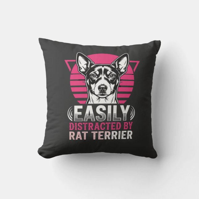 Rat Terrier Lätt Distraherad Retro Hund Kudde (Framsida)