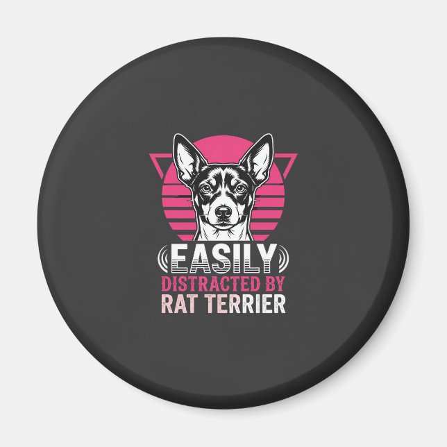Rat Terrier Lätt Distraherad Retro Hund Magnet (Framsidan)