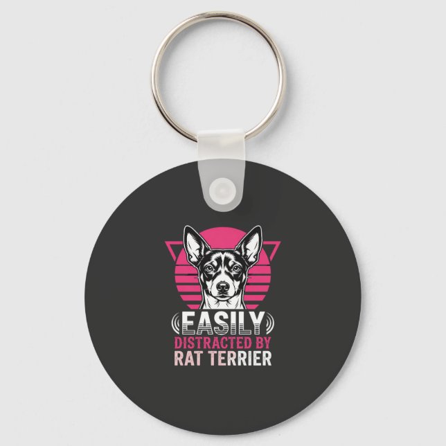 Rat Terrier Lätt Distraherad Retro Hund Nyckelring (Framsida)