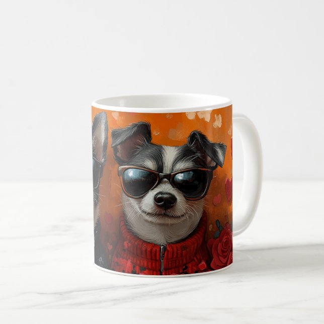 Rat Terrier med hjärtrusor Alla hjärtans dag Kaffemugg (Framsida höger)