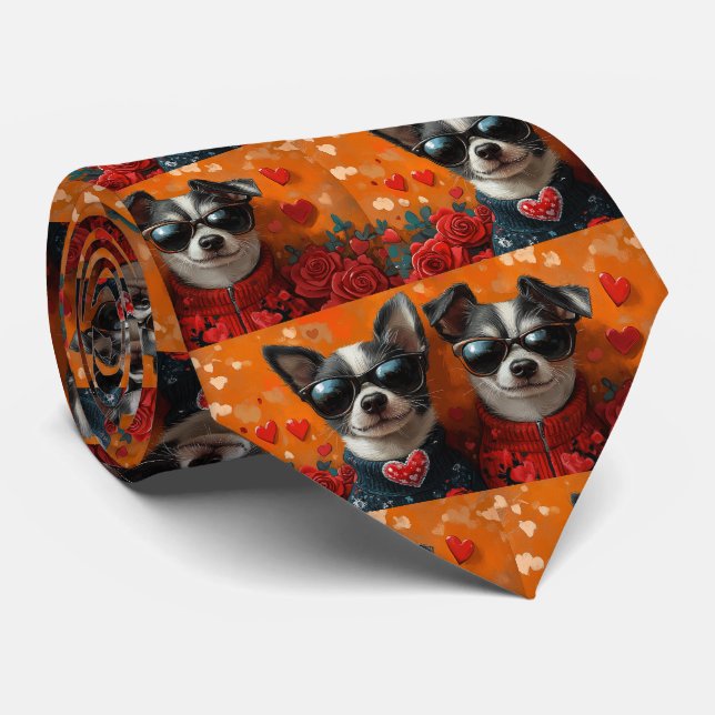 Rat Terrier med hjärtrusor Alla hjärtans dag Slips (Rullad)