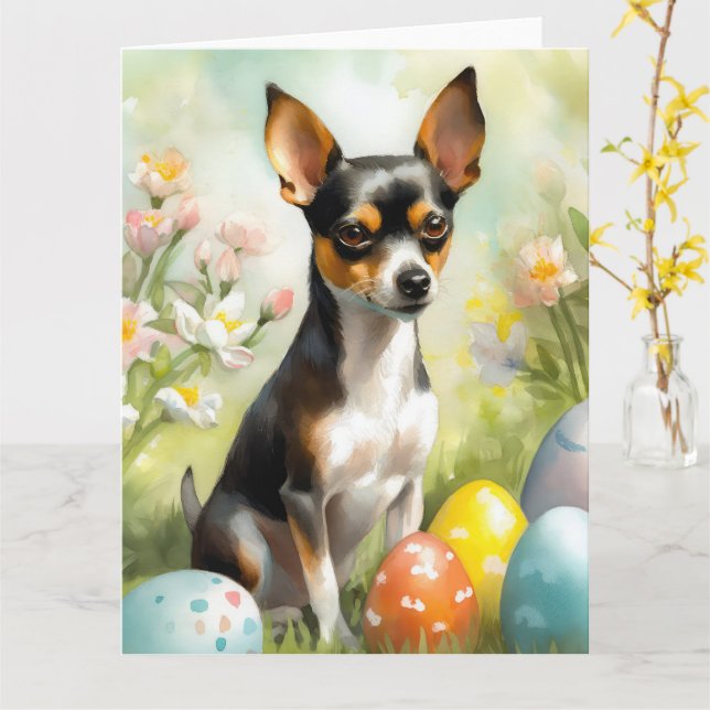 Rat Terrier med påskägg semester Kort (Gul blomma)
