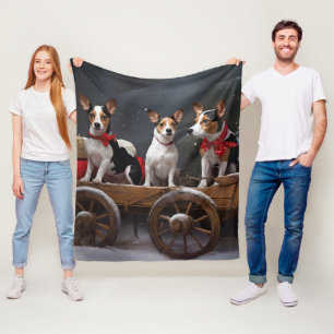 Rat Terrier Snöig släde juldekoration Fleecefilt