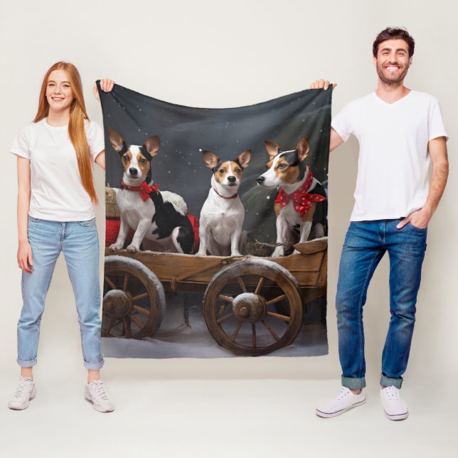 Rat Terrier Snöig släde juldekoration Fleecefilt (På plats)