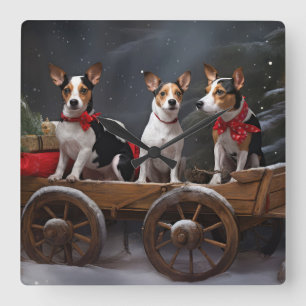 Rat Terrier Snöig släde juldekoration Fyrkantig Klocka