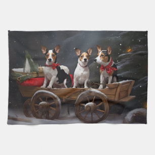 Rat Terrier Snöig släde juldekoration Kökshandduk