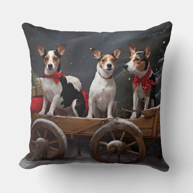 Rat Terrier Snöig släde juldekoration Kudde (Framsida)