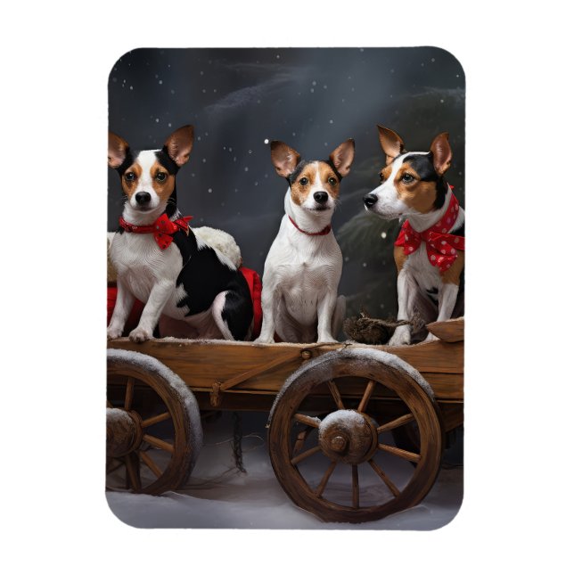 Rat Terrier Snöig släde juldekoration Magnet (Vertikal)