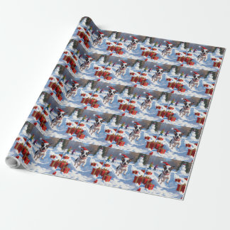 Rat Terrier springer i snö med julhatt Presentpapper