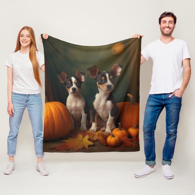 Rat Terrier Valp Höstglädje Pumpa  Fleecefilt (På plats)